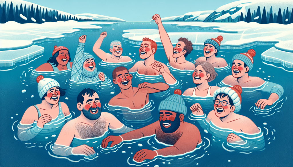 Illustration of a group of people enjoying cold water swimming together