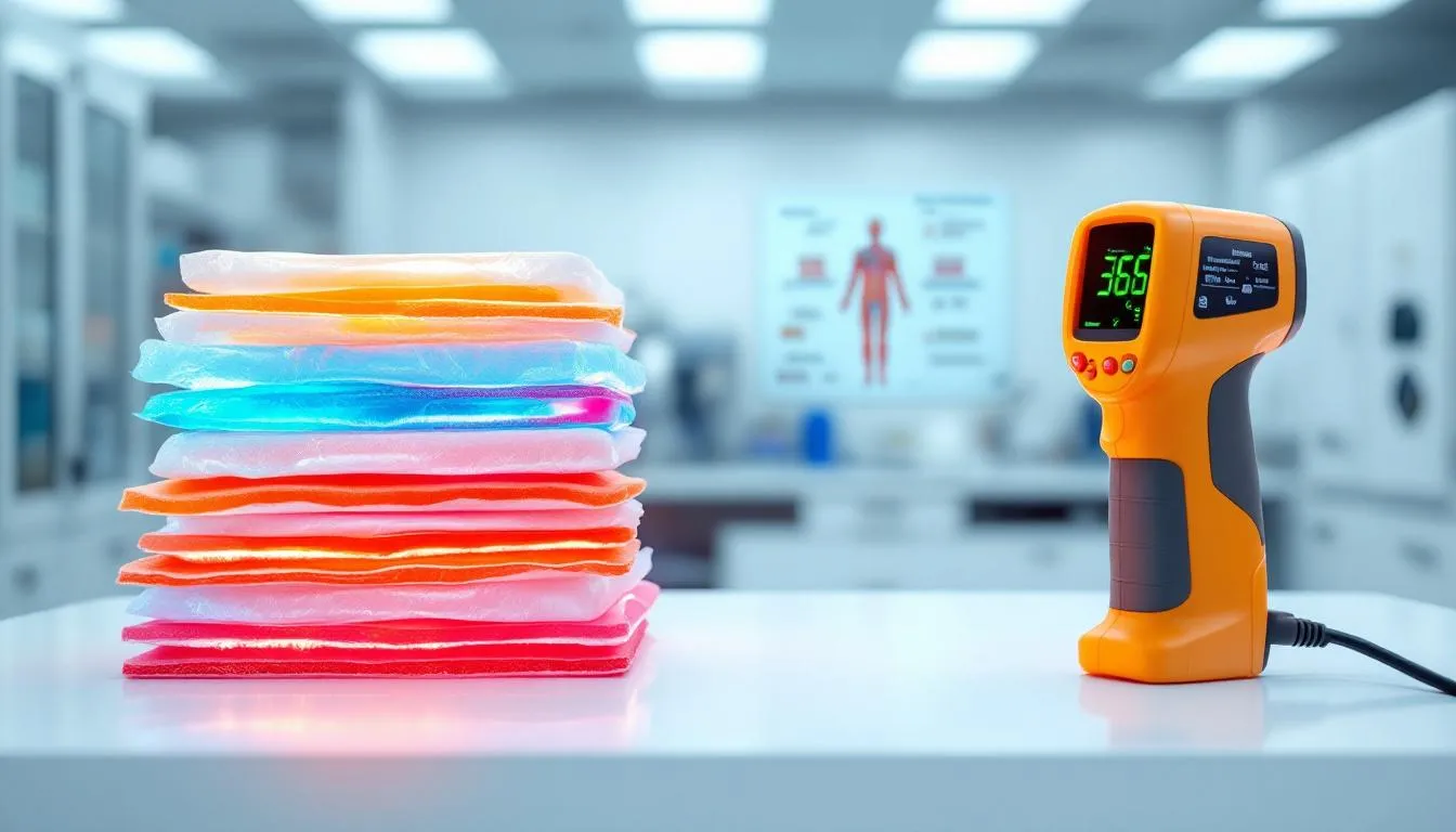 a scientific experiment on cold therapy, featuring ice packs and heating pads demonstratin the alternating hot and cold therapy method.